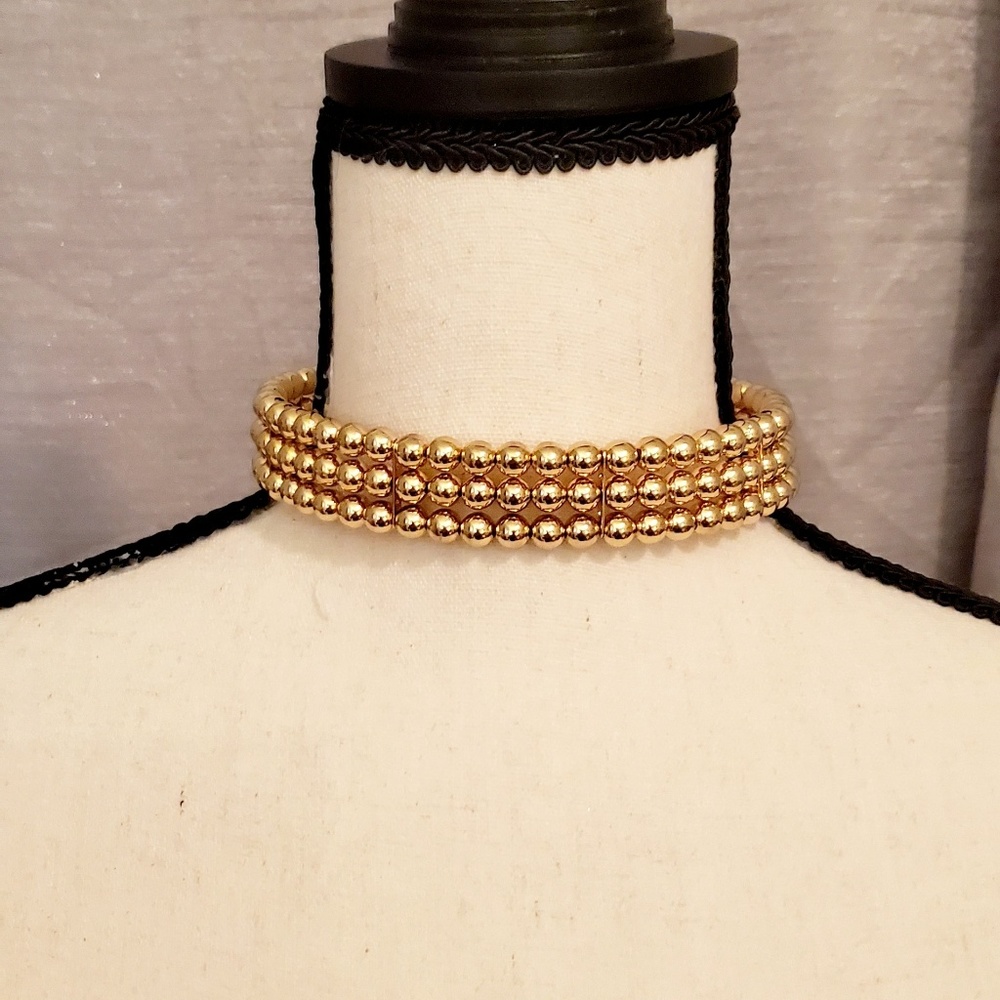 Gold Bead three row checker necklace